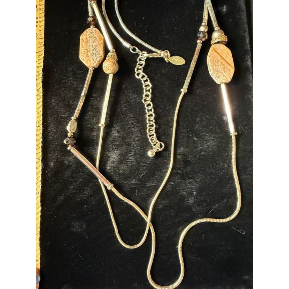 Chico's Picture Jasper Stone Bar Station Snake Chain Necklace